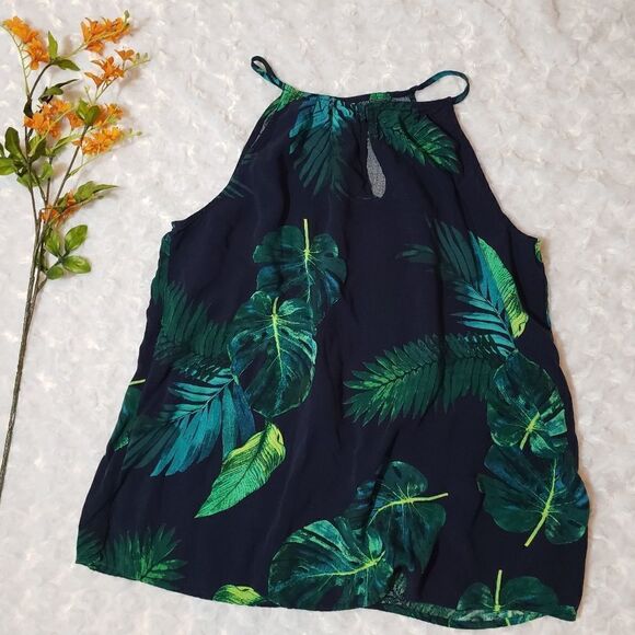Old Navy size small blue green tropical keyhole top - Picture 1 of 4